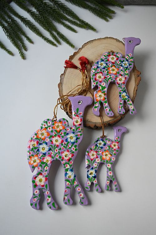 Kashmiri Art Xmas Decorations - Mauve & Green Flora (Set Of 10)