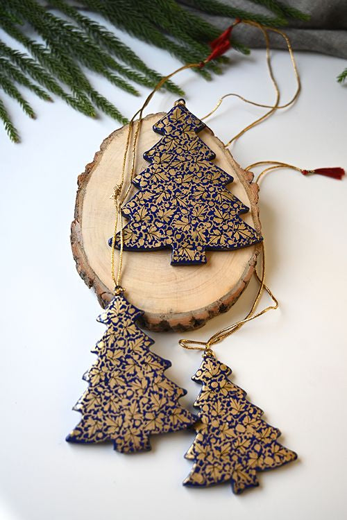 Kashmiri Art Xmas Decorations - Gold Chinar (Set Of 9)