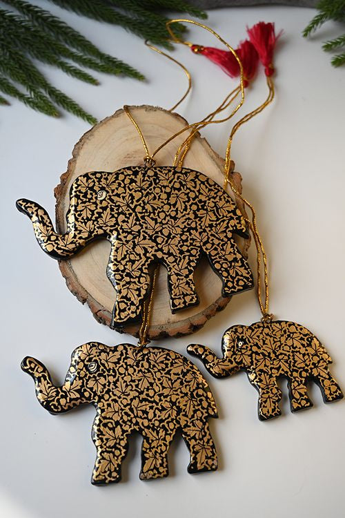 Kashmiri Art Xmas Decorations - Gold Chinar (Set Of 9)