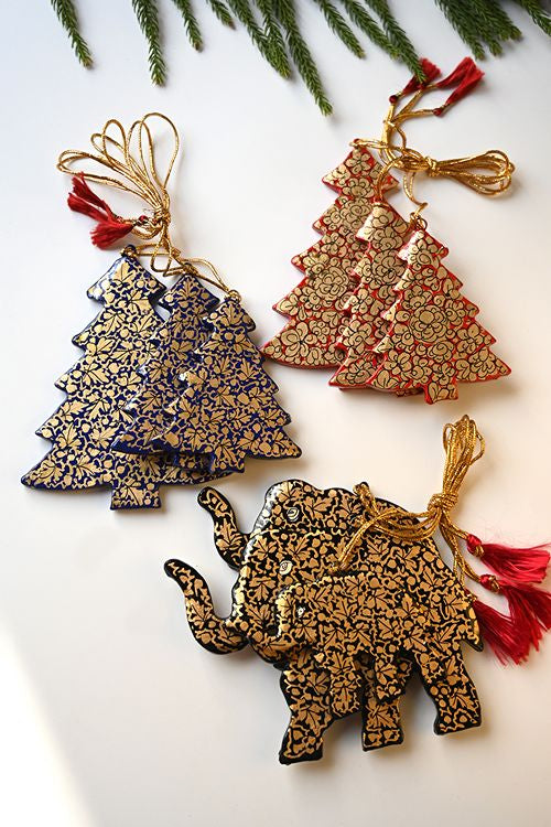 Kashmiri Art Xmas Decorations - Gold Chinar (Set Of 9)