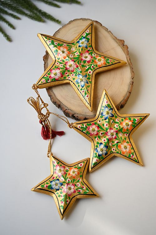 Kashmiri Art Xmas Decorations - Blue Green Medley (Set Of 9)