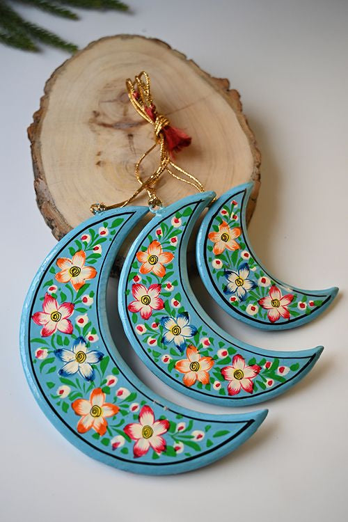 Kashmiri Art Xmas Decorations - Blue Green Medley (Set Of 9)