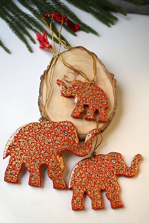 Kashmiri Art Xmas Decorations - Red & Gold Symphony (Set Of 9)