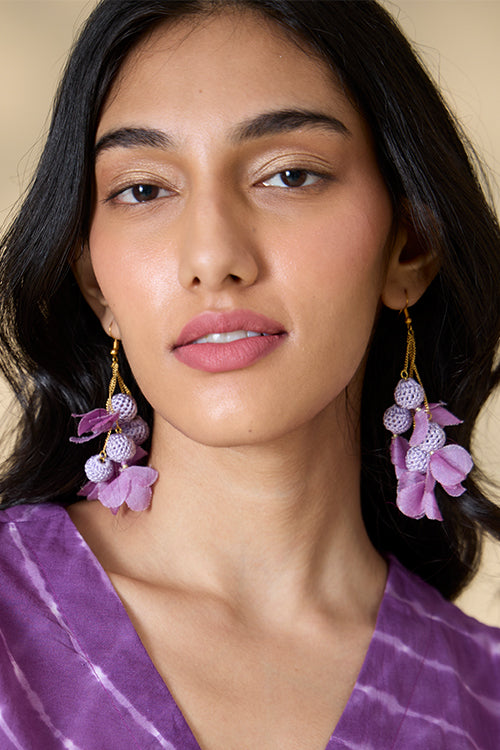 Samoolam Swing Earrings - Purple Floral