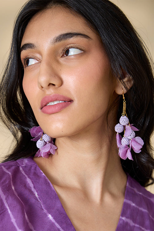 Samoolam Swing Earrings - Purple Floral