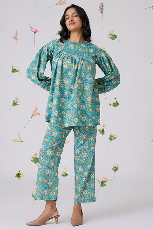 Okhai "Solitude" Handblock Printed Pure Cotton Top Pants Set