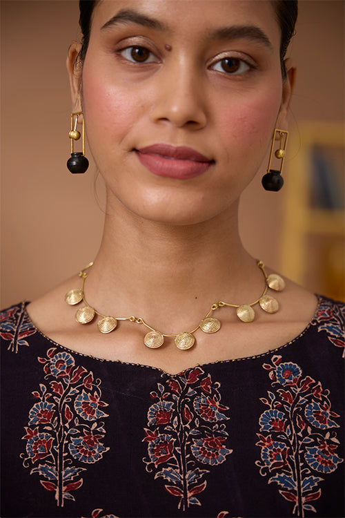 Kabbish'S Pyau Black And Gold Plated Earrings, Black Pottery
