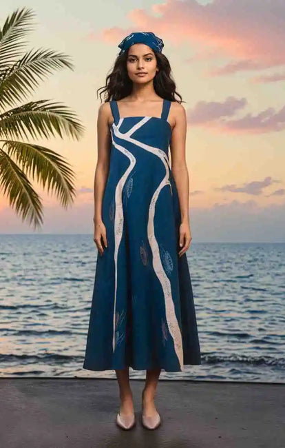 Okhai "Backwater" Hand Applique and Embroidery work Pure Cotton Dress