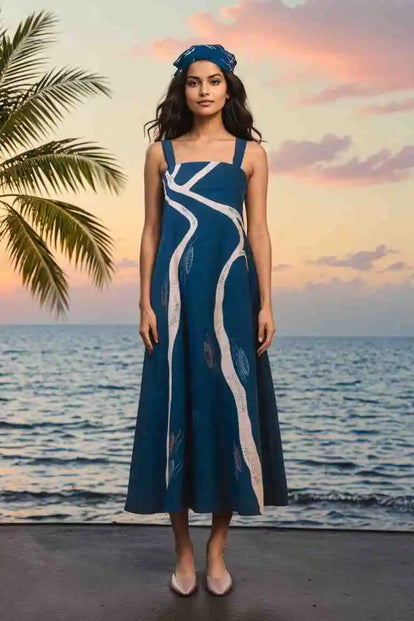 Okhai "Backwater" Hand Applique and Embroidery work Pure Cotton Dress