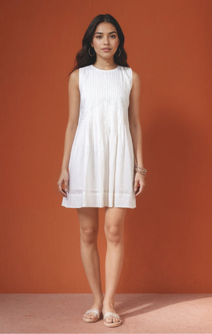 Okhai "First Frost" Hand Embroidery work Pure Cotton Sleeveless Dress