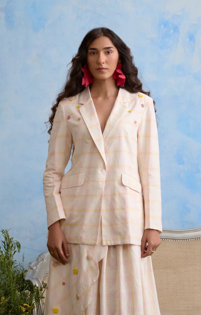 Okhai "Sakura" Hand Embroidered Cotton Handloom Blazer