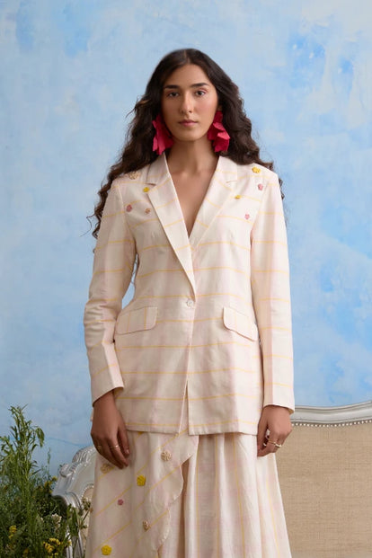 Okhai "Sakura" Hand Embroidered Cotton Handloom Blazer