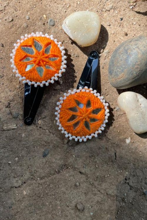 Antarang Handcrafted Black Tic Tac Pins By Divyang & Rural Women- Orange