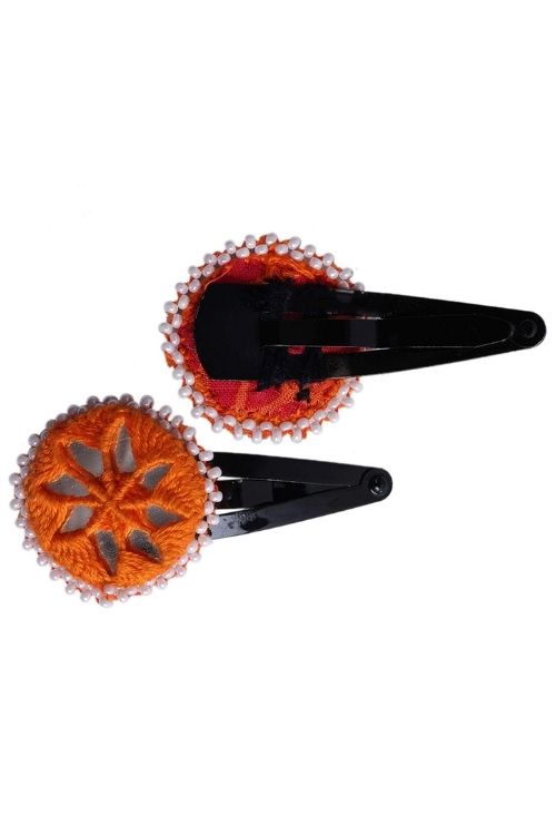 Antarang Handcrafted Black Tic Tac Pins By Divyang & Rural Women- Orange