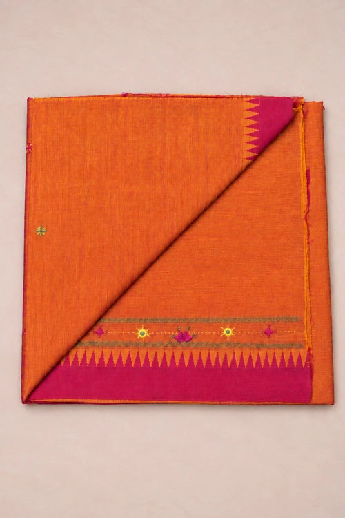 Pratibimb "Saanvri Soof Orange Temple Border" Unstitched Suit Set