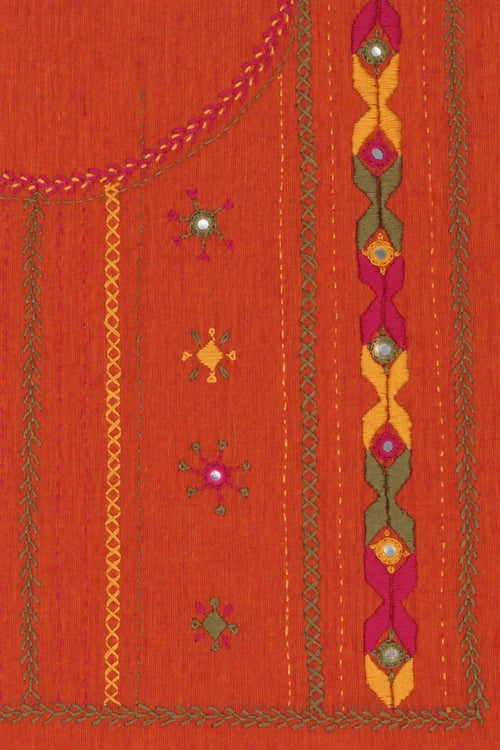 Pratibimb "Saanvri Soof Orange Temple Border" Unstitched Suit Set