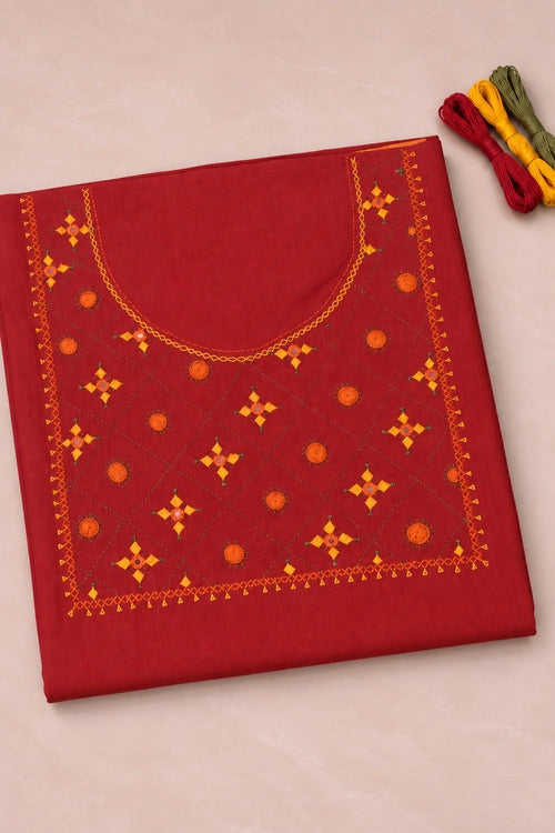 Pratibimb "Saanvri Soof Red Temple Border" Unstitched Suit Set