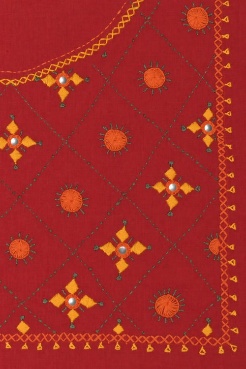 Pratibimb "Saanvri Soof Red Temple Border" Unstitched Suit Set