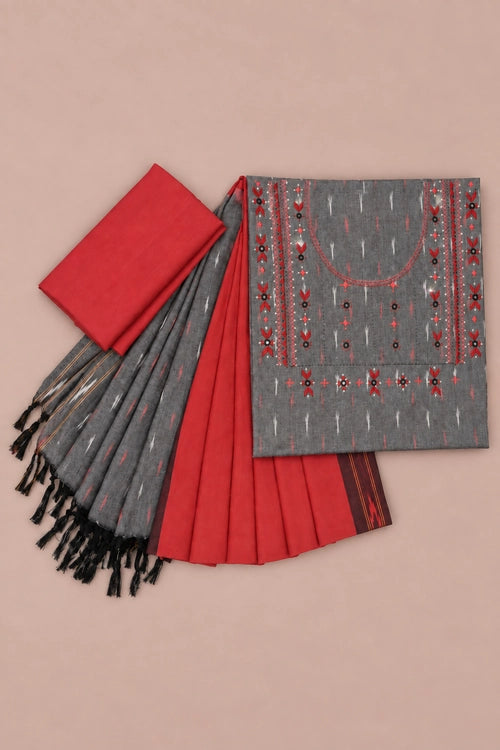 Pratibimb "Saanvri Soof Pochampalli Grey Ikat" Unstitched Suit Set