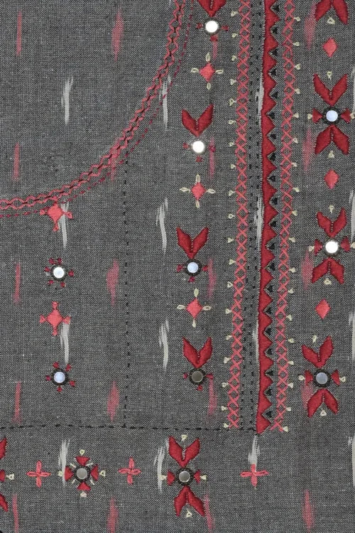 Pratibimb "Saanvri Soof Pochampalli Grey Ikat" Unstitched Suit Set