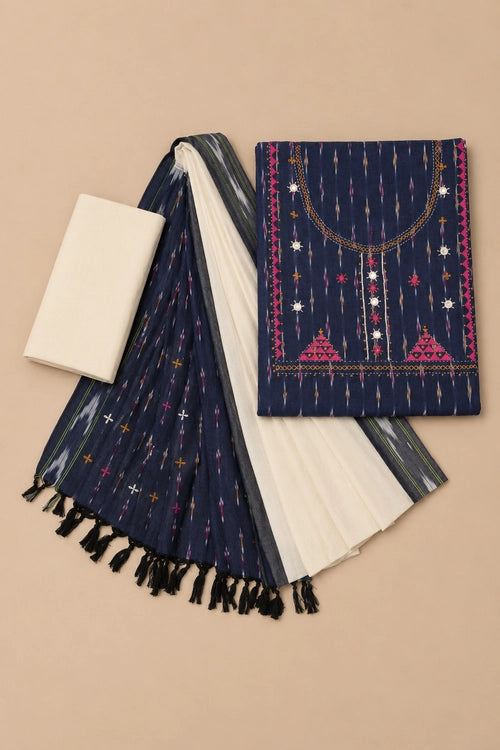 Pratibimb "Saanvri Soof Pochampalli Navy Ikat" Unstitched Suit Set