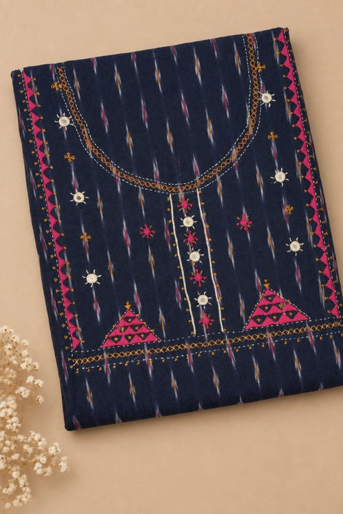 Pratibimb "Saanvri Soof Pochampalli Navy Ikat" Unstitched Suit Set