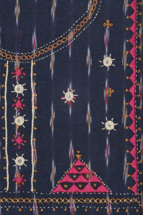 Pratibimb "Saanvri Soof Pochampalli Navy Ikat" Unstitched Suit Set