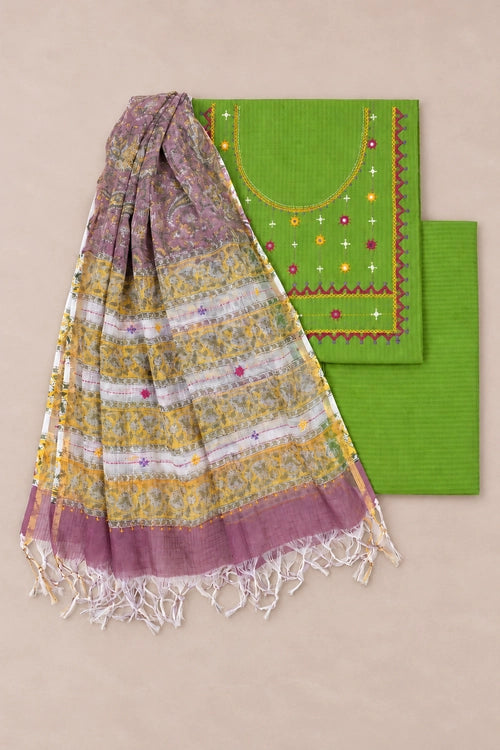 Pratibimb "Saanvri Soof Self Check Green Kota Dupatta" Unstitched Suit Set