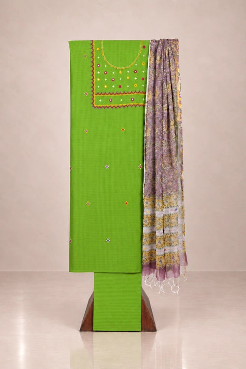 Pratibimb "Saanvri Soof Self Check Green Kota Dupatta" Unstitched Suit Set