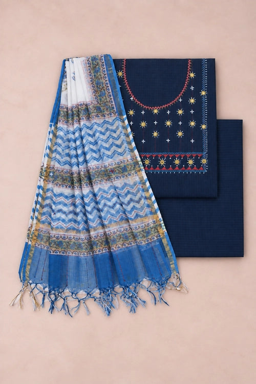 Pratibimb "Saanvri Soof Self Check Navy Kota Dupatta" Unstitched Suit Set