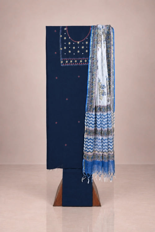 Pratibimb "Saanvri Soof Self Check Navy Kota Dupatta" Unstitched Suit Set