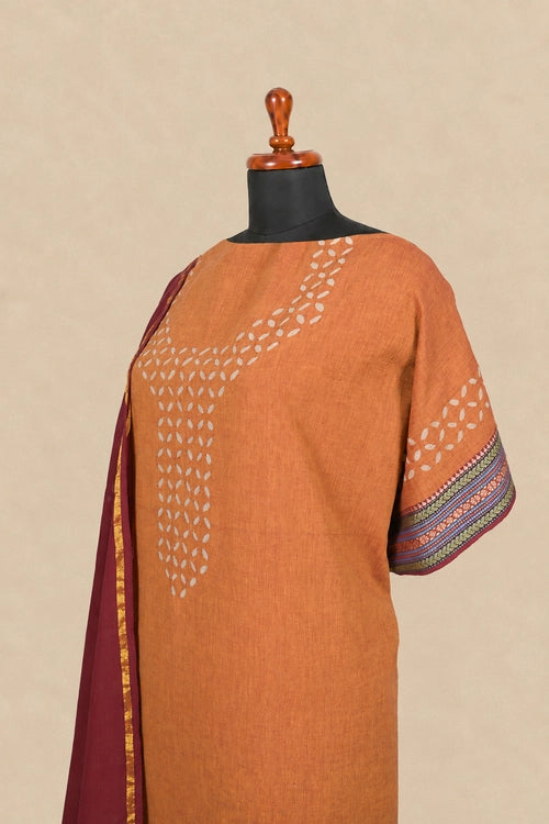 Pratibimb "Tara Rust South Cotton Multi Jacquard Border" Unstitched Suit Set