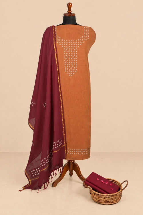 Pratibimb "Tara Rust South Cotton Multi Jacquard Border" Unstitched Suit Set
