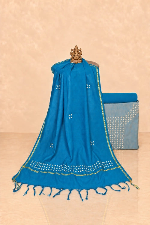 Pratibimb "Tara Turquoise South Cotton Zari Mangalgiri Border" Unstitched Suit Set