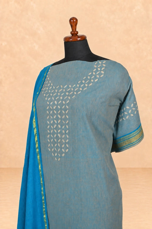 Pratibimb "Tara Turquoise South Cotton Zari Mangalgiri Border" Unstitched Suit Set
