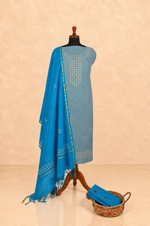 Pratibimb "Tara Turquoise South Cotton Zari Mangalgiri Border" Unstitched Suit Set