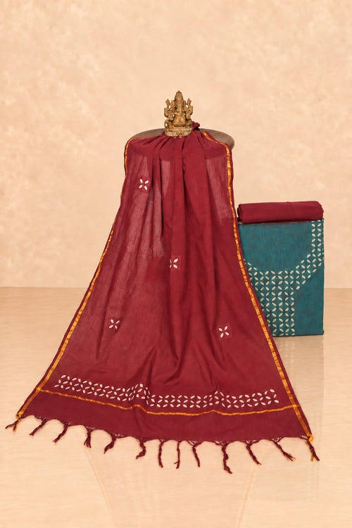 Pratibimb "Tara South Emerald Green Cotton Zari Mangalgiri Border" Unstitched Suit Set
