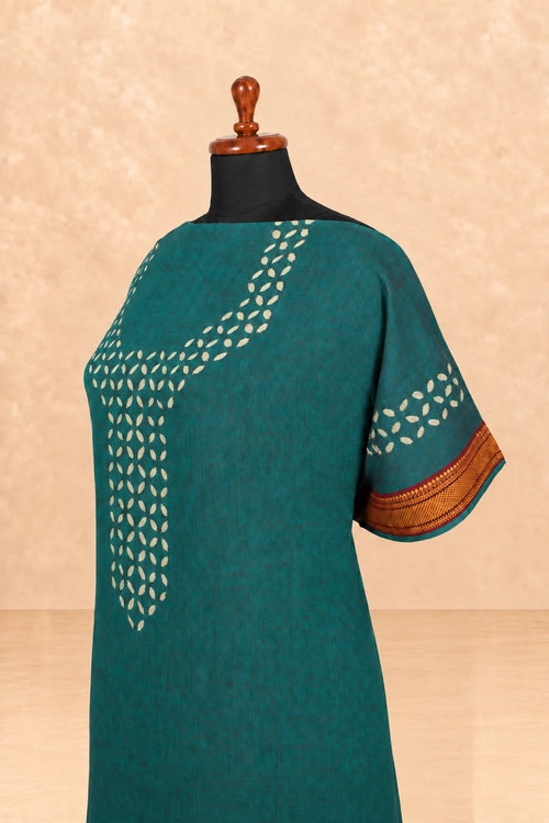 Pratibimb "Tara South Emerald Green Cotton Zari Mangalgiri Border" Unstitched Suit Set