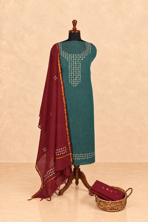 Pratibimb "Tara South Emerald Green Cotton Zari Mangalgiri Border" Unstitched Suit Set