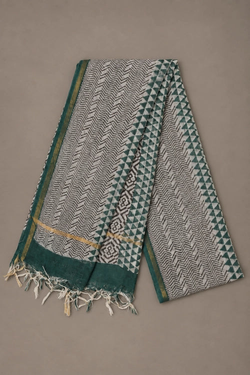 Pratibimb "Nandi Bottle Green Applique Self Check Cotton" Unstitched Suit Set