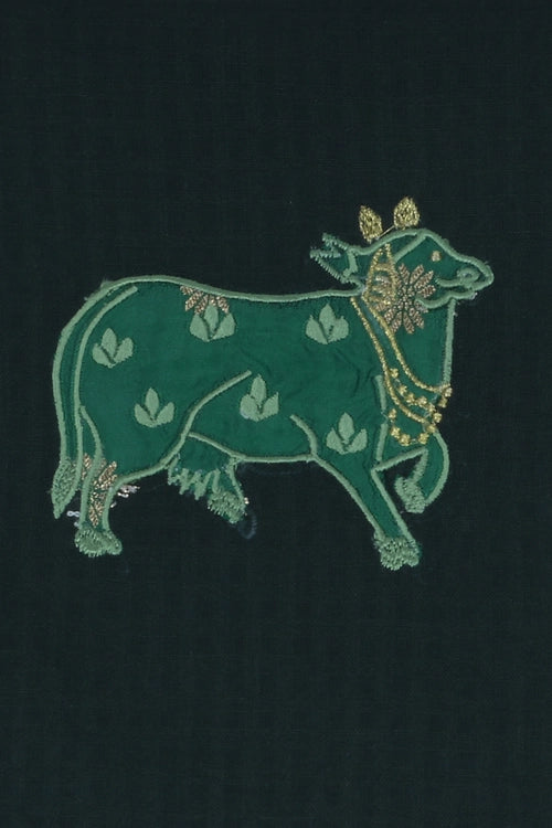 Pratibimb "Nandi Bottle Green Applique Self Check Cotton" Unstitched Suit Set