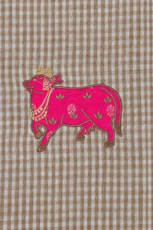 Pratibimb "Nandi Pink Applique Self Check Cotton" Unstitched Suit Set