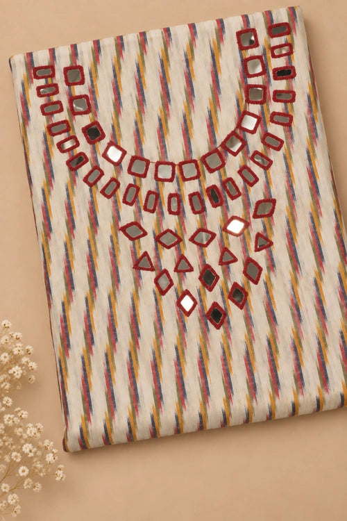 Pratibimb "Chavi White Pochampalli Ikat Cotton Mirrorwork" Unstitched Suit Set