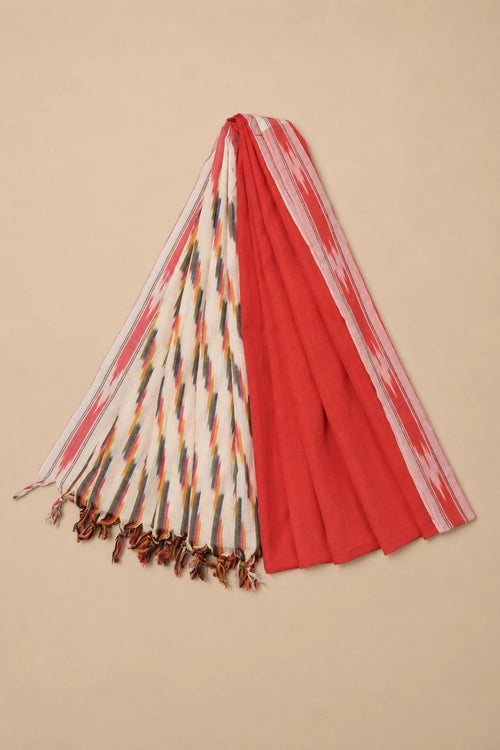 Pratibimb "Chavi White Pochampalli Ikat Cotton Mirrorwork" Unstitched Suit Set
