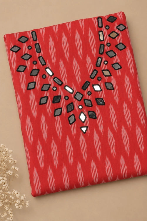 Pratibimb "Chavi Red Pochampalli Ikat Cotton Mirrorwork" Unstitched Suit Set