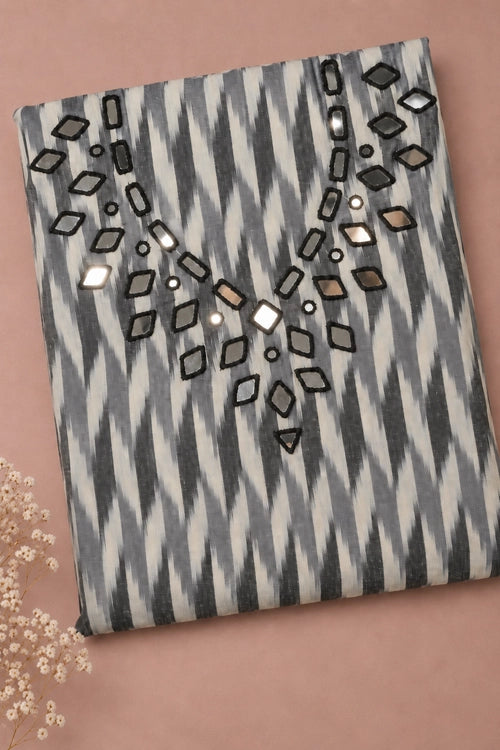 Pratibimb "Chavi Grey Pochampalli Ikat Cotton Mirrorwork" Unstitched Suit Set