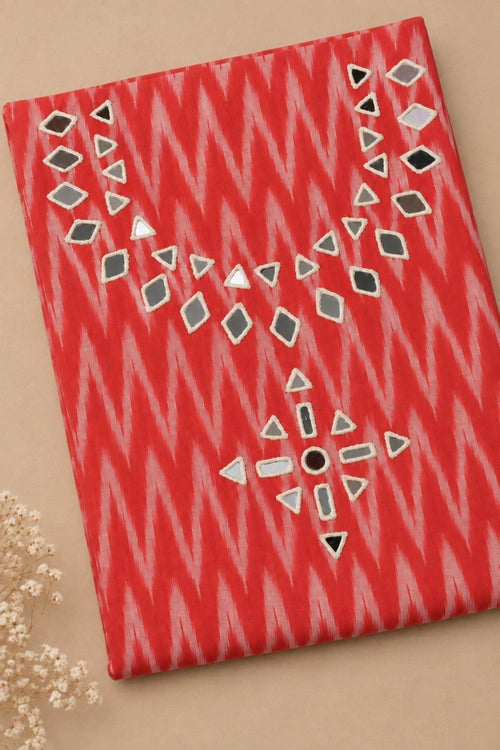 Pratibimb "Chavi Red White Pochampalli Ikat Cotton Mirrorwork" Unstitched Suit Set