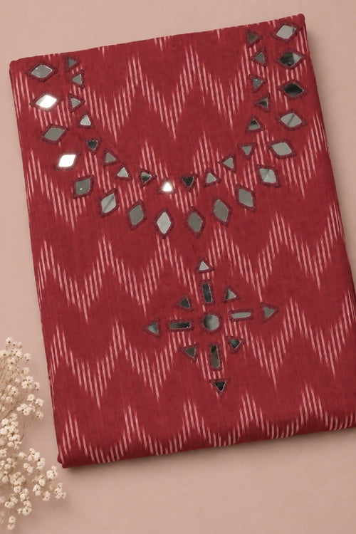 Pratibimb "Chavi Maroon Pochampalli Ikat Cotton Mirrorwork" Unstitched Suit Set
