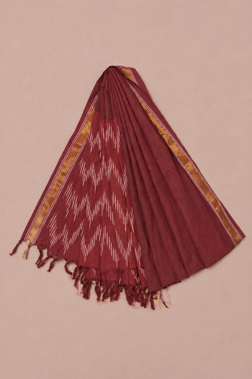 Pratibimb "Chavi Maroon Pochampalli Ikat Cotton Mirrorwork" Unstitched Suit Set