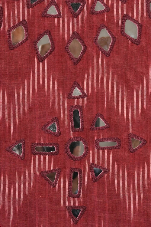 Pratibimb "Chavi Maroon Pochampalli Ikat Cotton Mirrorwork" Unstitched Suit Set